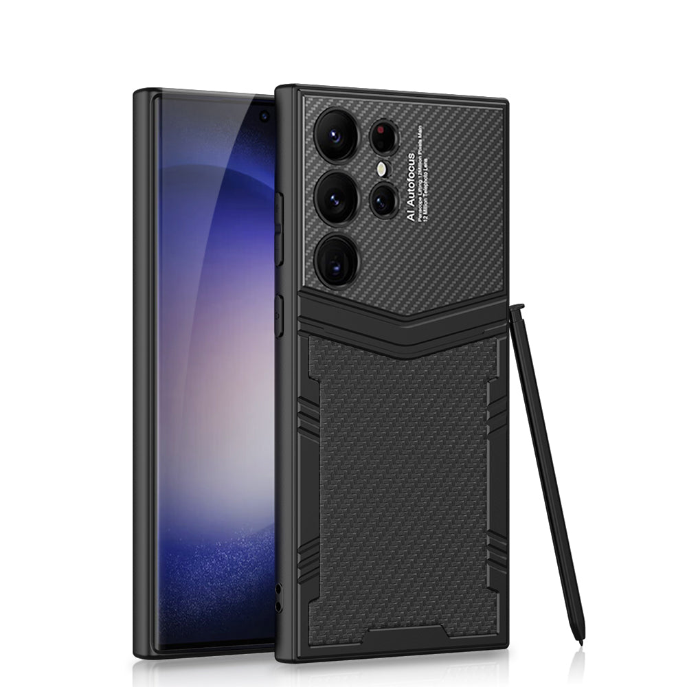 Samsung S24 Ultra Shockproof Leather Back Cover & Case With Wireless Charging And Camera Protection-carbon Samsung S24 Ultra Shockproof Leather Back Cover & Case With Wireless Charging And Camera Protection-carbon
