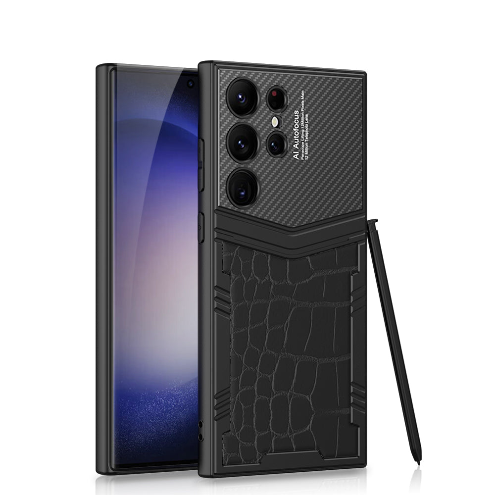 Samsung S24 Ultra Shockproof Leather Back Cover & Case With Wireless Charging And Camera Protection-Crocodile Samsung S24 Ultra Shockproof Leather Back Cover & Case With Wireless Charging And Camera Protection-Crocodile
