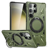 Samsung Galaxy S23 Ultra Armor Back Cover With Wireless Charging And Ring Stand-Green
