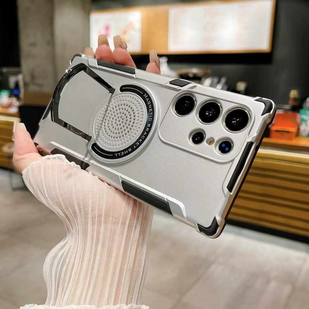 Samsung S23 Ultra Shockproof Back Cover With Wireless Charging And  Invisible Bracket-White Samsung S23 Ultra Shockproof Back Cover With Wireless Charging And  Invisible Bracket-White