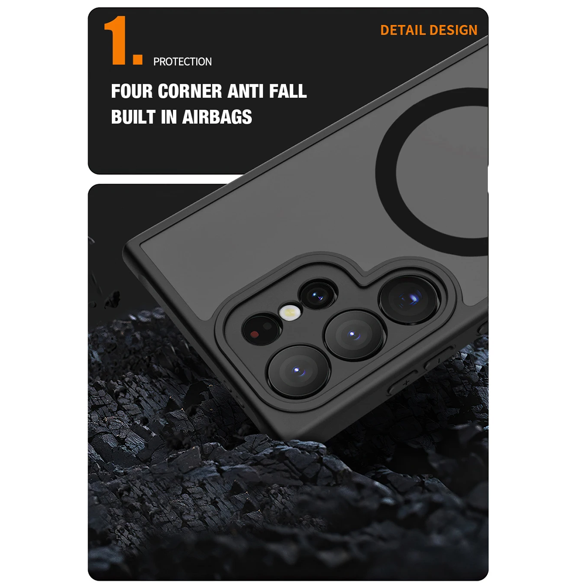 Samsung S24 Ultra Back Cover With Wireless Charging  and Camera Protection - Shock Absorbing  Samsung S24 Ultra Back Cover With Wireless Charging  and Camera Protection - Shock Absorbing