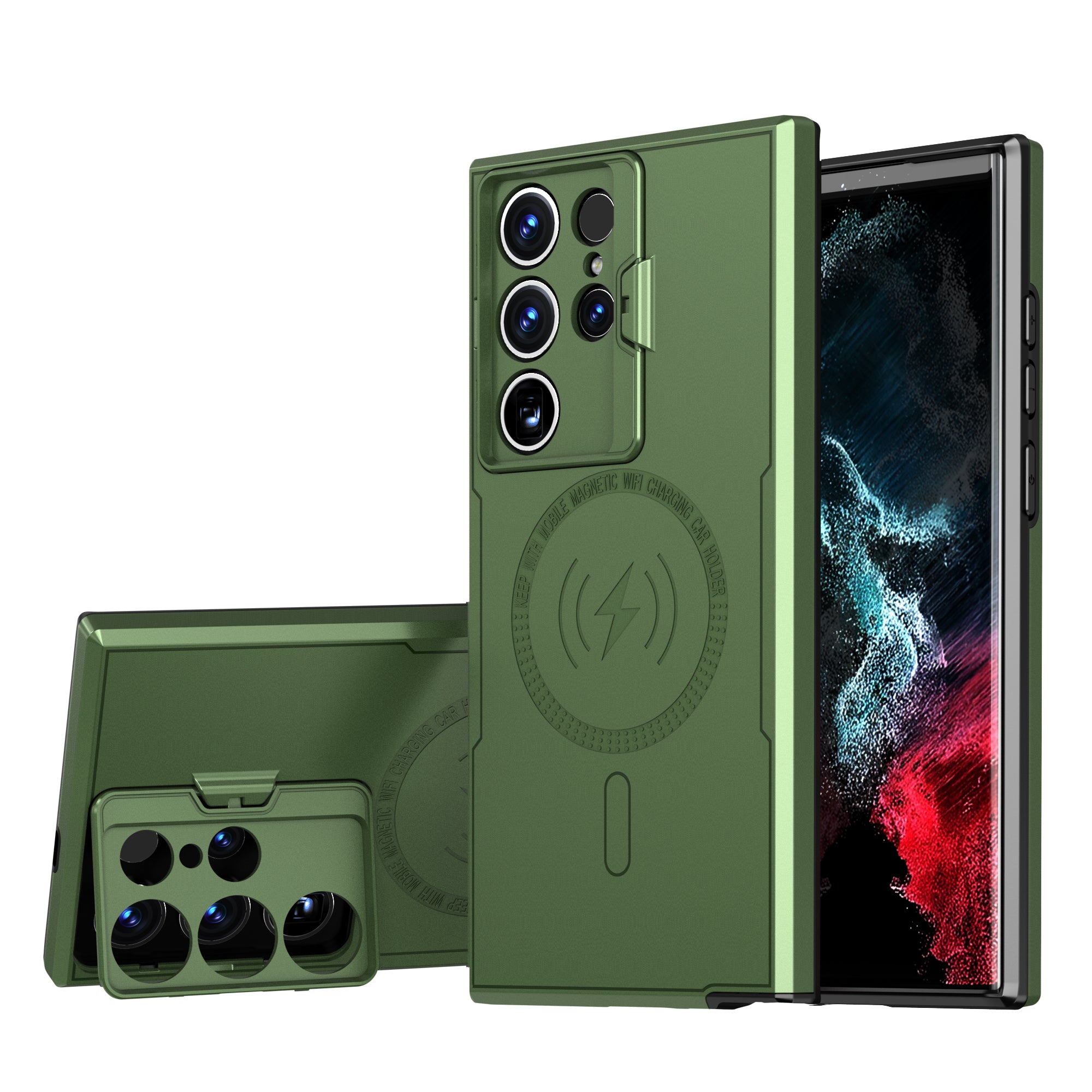 Samsung S23 Ultra Cover With Kickstand -Green Color Samsung S23 Ultra Cover With Kickstand -Green Color