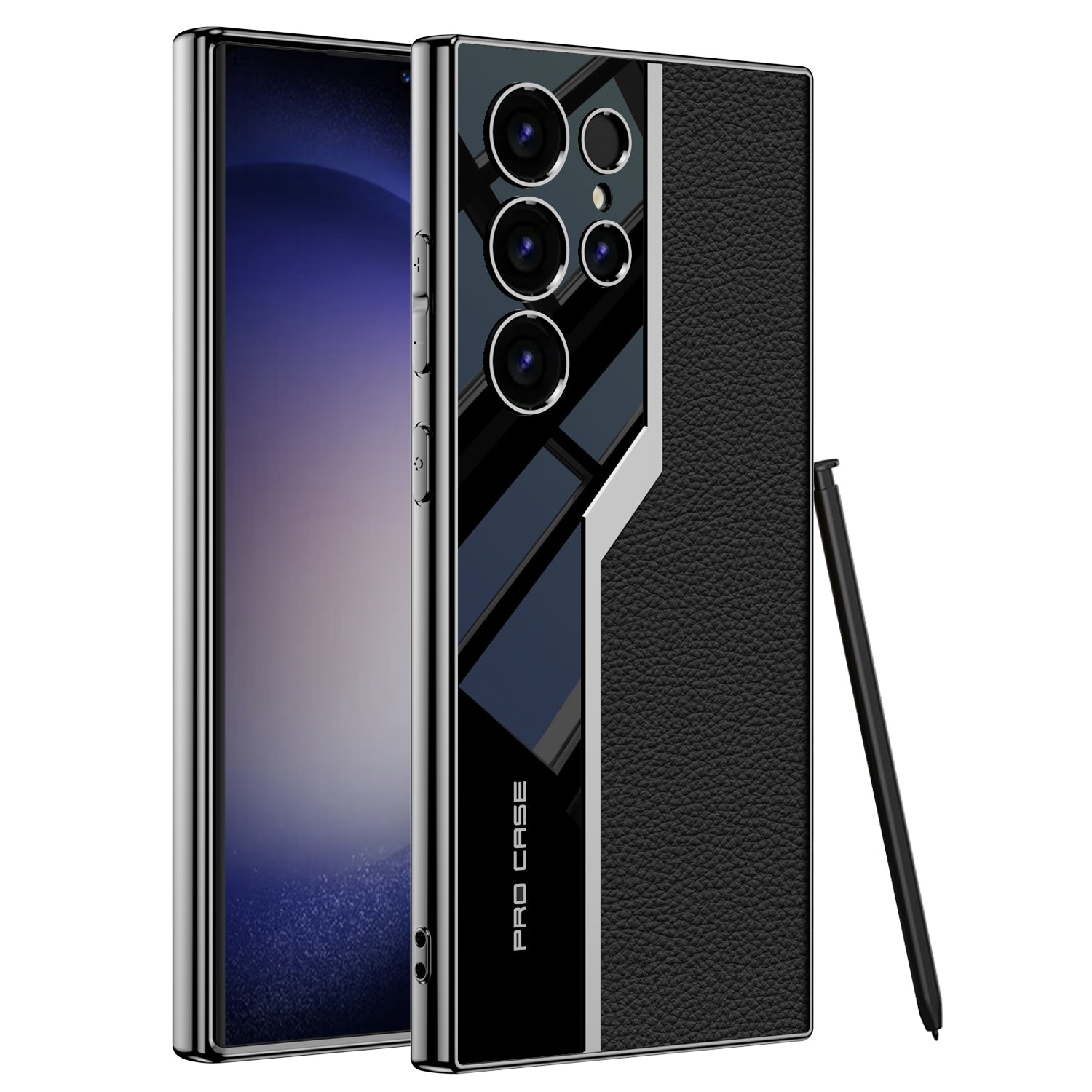 S23 Ultra Shockproof Leather Back Cover -Black Color S23 Ultra Shockproof Leather Back Cover -Black Color