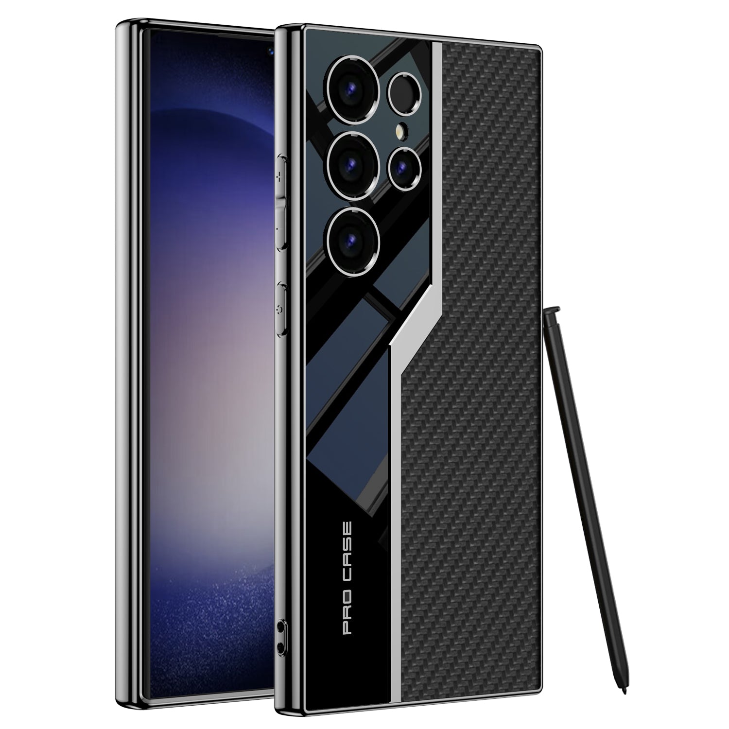 S23 Ultra Shockproof Leather Back Cover With Camera Protection -Carbon S23 Ultra Shockproof Leather Back Cover With Camera Protection -Carbon