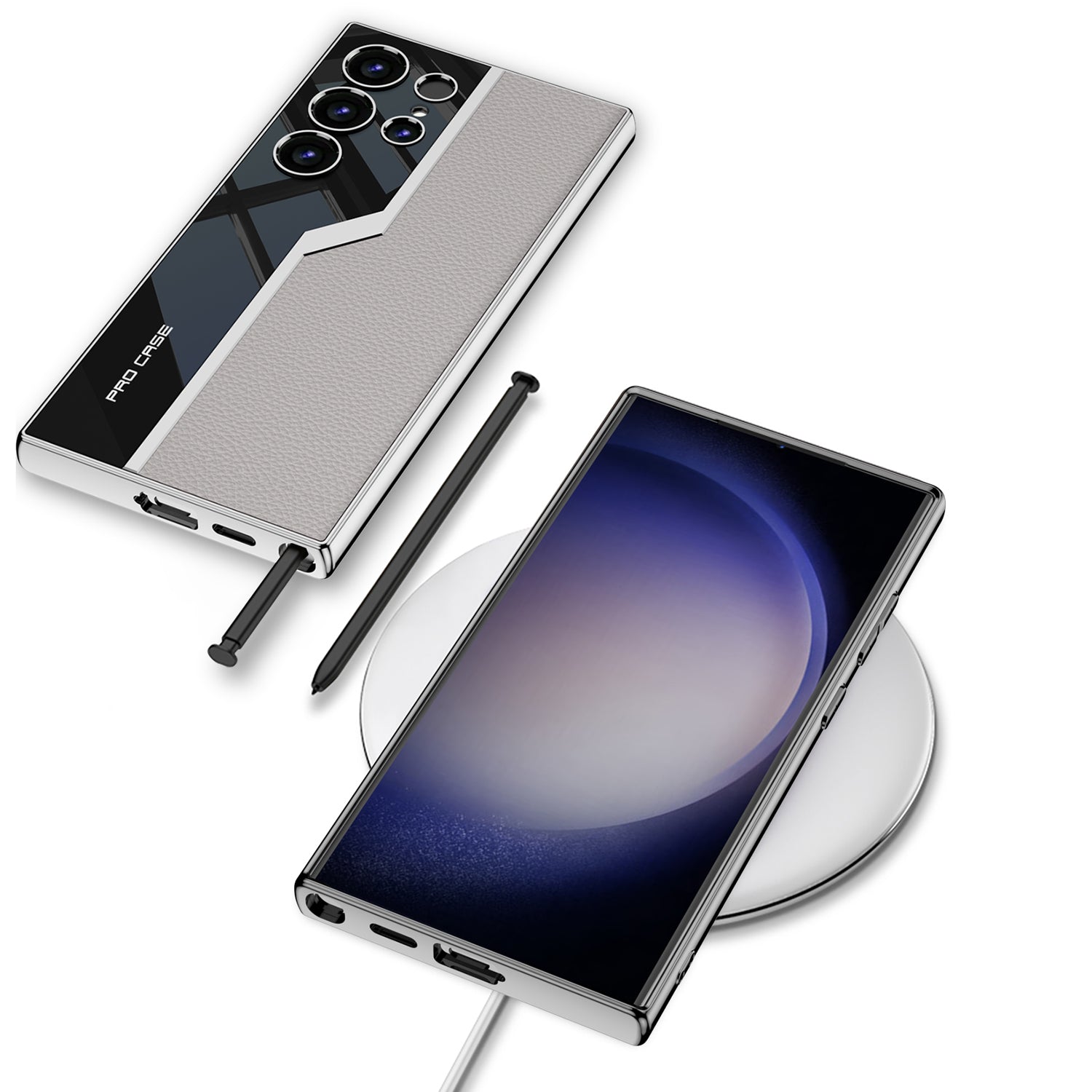 Samsung S23 Ultra Wireless Charging  Leather Back Case Samsung S23 Ultra Wireless Charging  Leather Back Case