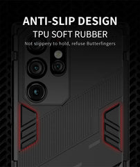 Samsung S22 Ultra Shockproof Armor Back Cover With Invisible Stand - Green, Black, Grey, White Colours