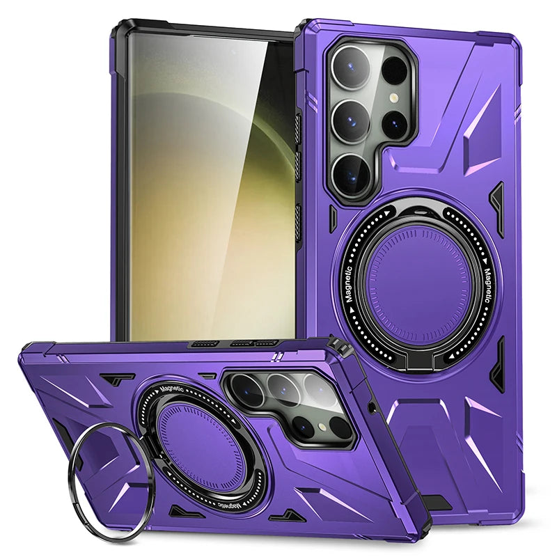 Samsung S24 Ultra Armor Back Cover With MagSafe Charging And 360 Rotation  Stand - Purple