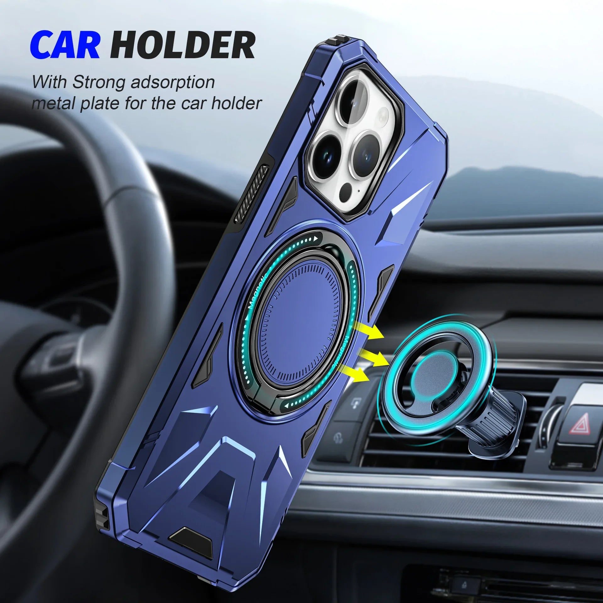 iPhone 15 Plus Car holder Cover with 360 Ring Stand