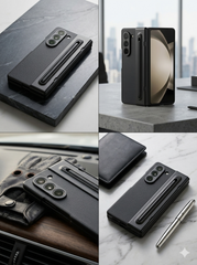 Samsung Galaxy Fold 6 Back Cover & Case With Tempered Glass And S Pen And Hinge Protection - Black Color