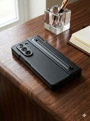 Samsung Galaxy Fold 6 Back Cover & Case With Tempered Glass And S Pen And Hinge Protection - Black Color
