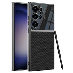 Samsung S24 Ultra Luxury Leather Back Cover With Large Window Camera Protection Carbon Black